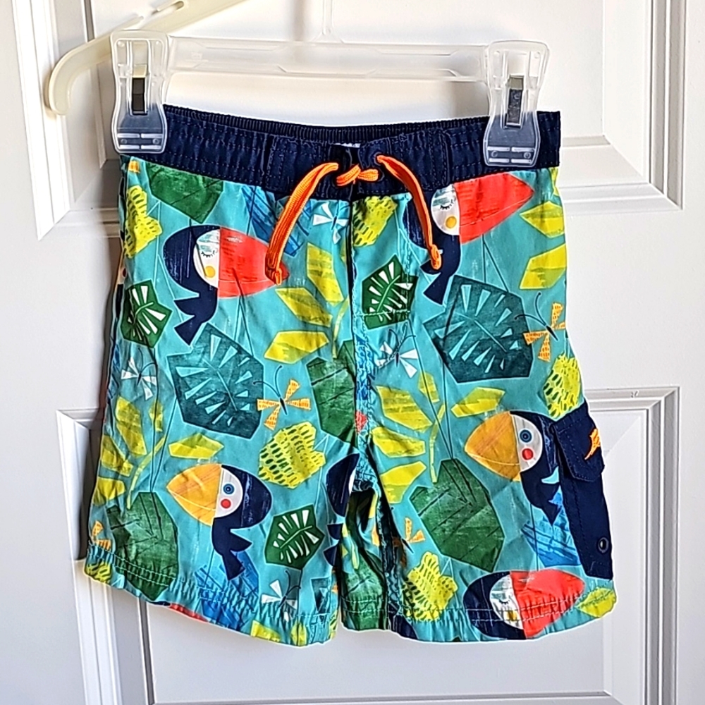 Tommy Bahama Swim Trunks With Tropical Flowers and Tucans Kids Size 3T EUC - Picture 1 of 5